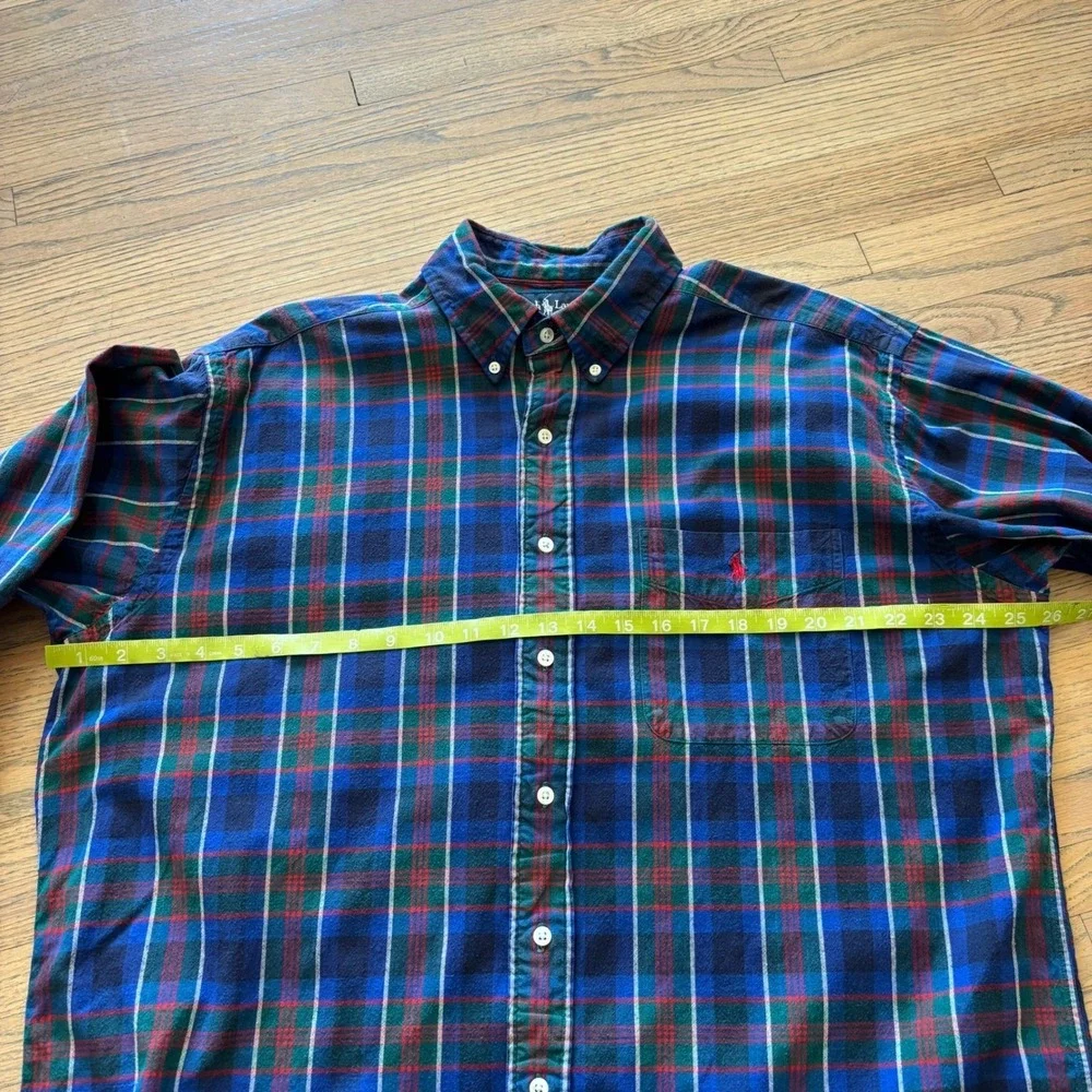 Ralph Lauren Blaire Mens Large Blue Green Red Plaid Button Down‎ Cotton Shirt
